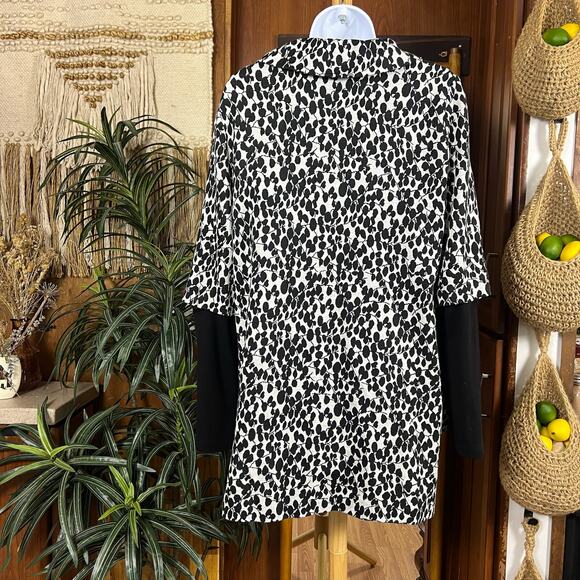 Joseph Ribkoff Vintage Jacket 10 Black White Convertible Sleeve Mod Floral Retro - Picture 3 of 16